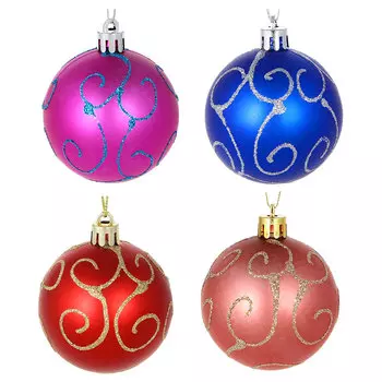 Елочные шары набор СНОУ БУМ 6 шт, 6 см, пластик, в коробке ПВХ, 4 дизайна