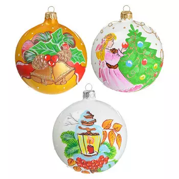 Елочный шар ручной работы СНОУ БУМ "Новогодний", 100 мм, стекло, 3 дизайна
