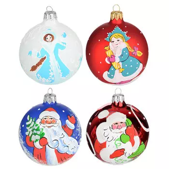 Елочный шар ручной работы СНОУ БУМ "Новогодний", 85 мм, стекло, 4 дизайна