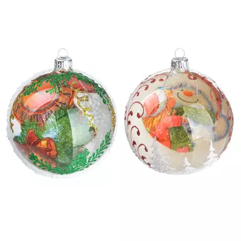 Елочный шар ручной работы СНОУ БУМ "Новогодний декупаж", 100 мм, стекло, 2 дизайна