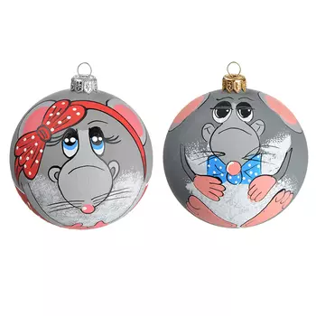 Елочный шар ручной работы СНОУ БУМ "Символ года 2020", 100 мм, стекло, 2 дизайна