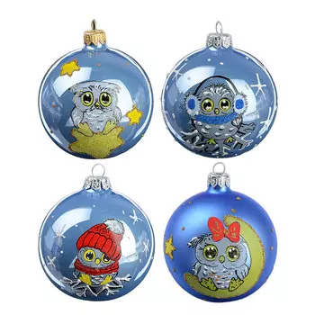 Елочный шар ручной работы СНОУ БУМ "Совенок", 85 мм, стекло, 4 дизайна