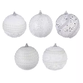 Елочный шар СНОУ БУМ "Жемчуг" 8 см, пластик, текстиль, 5 дизайнов, белый