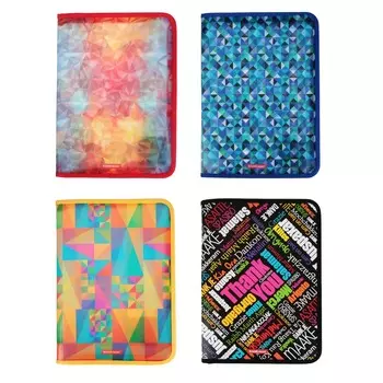 Erich Krause Папка для тетрадей для A4, молния вокруг, пластик с цв. печатью, 4 дизайна