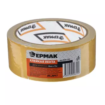 ЕРМАК Клейкая лента двухсторонняя 38мм х 10м, (ткань осн., инд.упаковка)