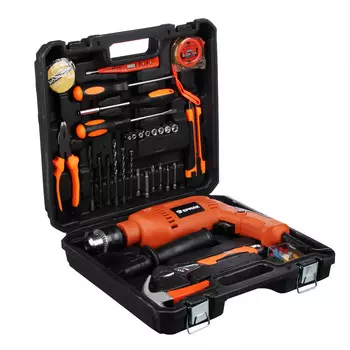 ЕРМАК Набор инструментов "Профи" Дрель Ударная 710 Вт,набор в кейсе 68 предметов для ремонта/отделки