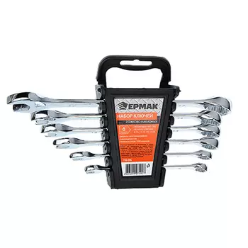ЕРМАК Набор ключей рожково-накидных, 6 предм. 8-17мм, полированные CRV, пластик холдер