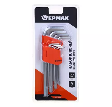 ЕРМАК Набор ключей - шестигранников 1,5-10мм, с шаром удл.,9шт. (015)