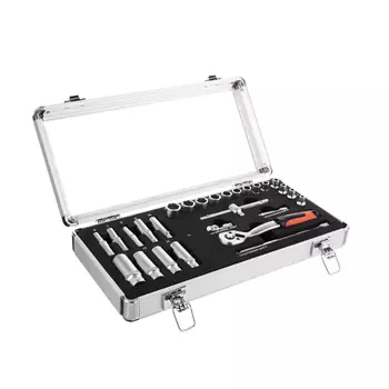 ЕРМАК Набор профессионального инструмента, 27 предм., алюминиевый кейс 1/4DR (головки 6гран)