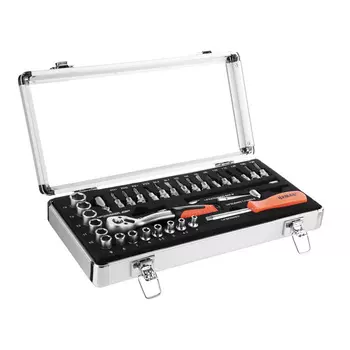 ЕРМАК Набор профессионального инструмента, 34 предм., алюминиевый кейс 1/4DR (головки 6гран)