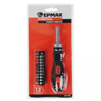 ЕРМАК Отвертка реверсив.,адаптер 1/4,биты:SL4,SL5.5,SL6.5,PH1,PH2,PZ1,PZ2,TORX10,TORX15,TORX20,сталь