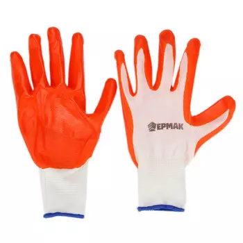 ЕРМАК Перчатки рабочие нейлоновые с резиновым полуобливом, 10 размер, 23x13см