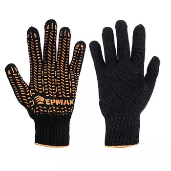 ЕРМАК Перчатки вязаные ЛЮКС х/б с ПВХ напылением, 5 нитей, черные, 62гр, 24см, подвес