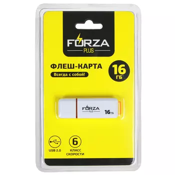 Флеш-карта FORZA 16 ГБ, 6 класс, блистер, пластик, цвет белый