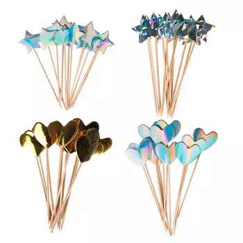 FNtastic Набор шпажек с декором, 12 шт, Сердца и звезды, 11,5 см, бумага, 4 дизайна