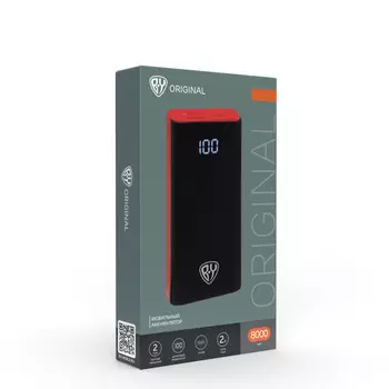 FORZA Аккумулятор мобильный, 8000 мАч, 2xUSB, 2А, дисплей, прорезиненный, 2 цвета