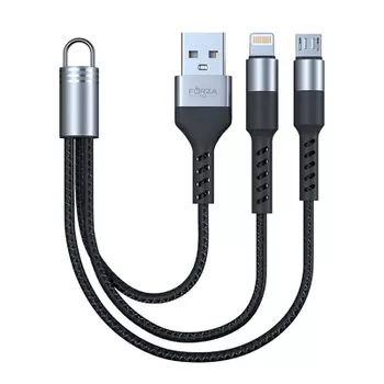 FORZA Кабель для зарядки 2 в 1, iP /Micro USB, Мини, 2А, чёрный, пакет