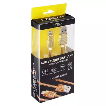 FORZA Кабель для зарядки iP, 1м, 2А, металлич оплетка, синхр. с ПК, 2 цвета, коробка ПВХ