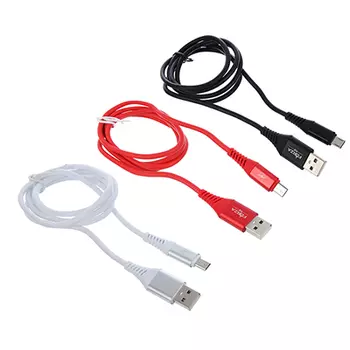 FORZA Кабель для зарядки Micro USB, 1м, 2А , коннект с ПК, прорезиненный, 3 цвета, коробка ПВХ