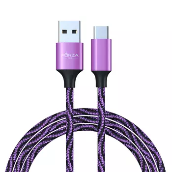 FORZA Кабель для зарядки Серпантин Type-C, 1м, 1.5А, тканевая оплётка, 4 цвета, пакет