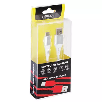 FORZA Кабель для зарядки Type-C, 1м, 2А, 3 цвета, синхр. с ПК, прорезиненный, коробка ПВХ
