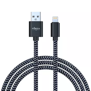 FORZA Кабель для зарядки Волна iP, 1м, 2А, тканевая оплётка, 4 цвета, пакет