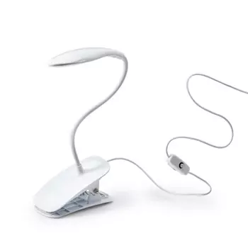 FORZA Лампа настольная, 14 LED, питание USB, с зажимом, кабель 1.5м, 600Lux, белая, пластик