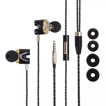 FORZA Наушники проводные внутриканальные, двойной драйвер, гарнитура, оплетка TPE, 130см