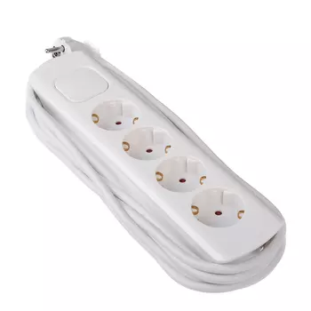 FORZA Сетевой фильтр 4 гн., сеч.1 кв.мм, 5 м, евророзетка, шторки, 16А, 250В, с предохранит, с выкл.