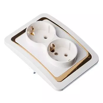 FORZA Золотая коллекция Розетка двухмест., с заземл, бел с золот. вставкой 16А 250В огнеуп. пластик