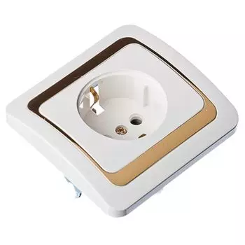 FORZA Золотая коллекция Розетка одномест., с заземл, бел с золот. вставкой 16А 250В огнеуп. пластик
