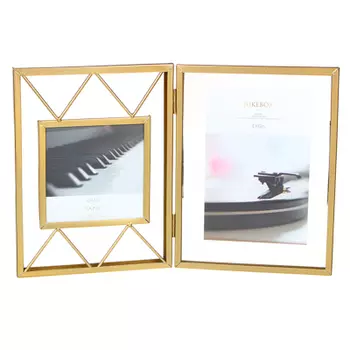 Фоторамка раскладная, на 2 фотографии, 30,5x20см, стекло, металл, пластик, цвет золото