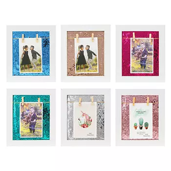 Фоторамка с пайетками и прищепками, 21х24 см, 6 цветов, МДФ, пластик, ПВХ
