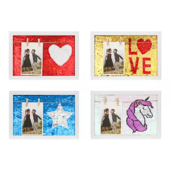 Фоторамка с пайеткамии прищепками, и рисунком, 22х32 см, 4 цвета, МДФ, пластик