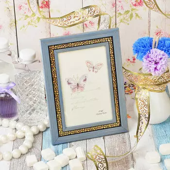 Фоторамка серая с золотом, 10х15 см, МДФ, пластик