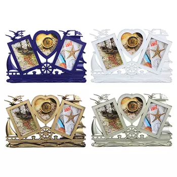 Фоторамка со штурвалом на 3 фотографии, 40х26,5 см, пластик, 4 цвета