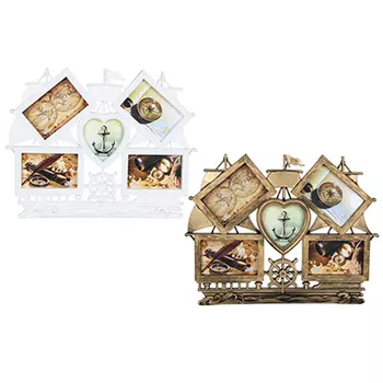 Фоторамка со штурвалом, на 5 фотографий, 48,5х38,5 см, пластик, 2 цвета, арт.22-30