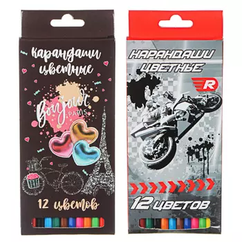 Френч Новел / Спорт Эффект Карандаши цветные, 12 цветов, шестигранные заточенные, дерево, в карт.кор