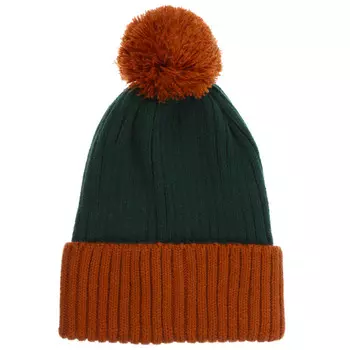 GALANTE Шапка взрослая с помпоном, р 56-58, МП22-05, #4 хвойно-зеленый/горчичный
