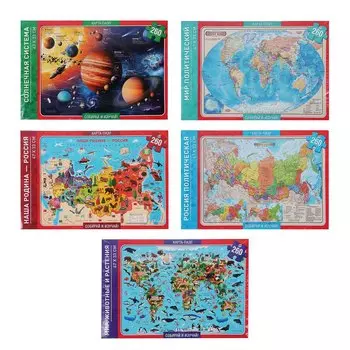 ГЕОДОМ Карта-пазл 260 дет., бумага, 47х33 см, 5 дизайнов