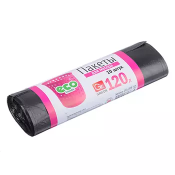 GRIFON Мешки для мусора 120л, 14 мкм, ПНД черные, 10шт в рулоне, 101-008