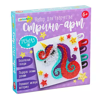 ХОББИХИТ Картина из гвоздей и нитей "Стринг-арт", ЭВА, металл, 19,5х19,5х1,5см, 4 дизайна