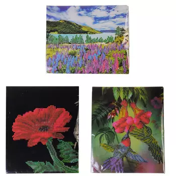 ХОББИХИТ Картина из страз "Природа" комплект: стразы, основа, мольберт, палочка, 21х25см, 5 дизайнов