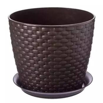 IDEA Кашпо для цветов, пластик, "Ротанг" с поддоном, d18см, 3л, узор ротанг, 3 цвета, М 3082