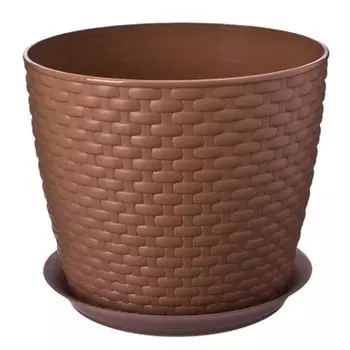 IDEA Кашпо для цветов, пластик, "Ротанг" с поддоном, d21см, 4,7л, узор ротанг, 2 цвета, М 3083
