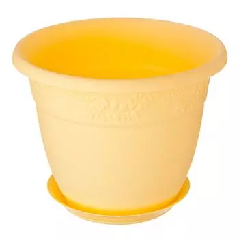 IDEA Кашпо для цветов, пластик, "Рябина" с поддоном, d19см, 2,3л, Банановый, М 3054