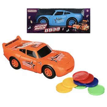 ИГРОЛЕНД Автомобиль Ночной вираж, стрельба, свет, звук, движен.,3АА, пласт., 26х12х10см, 2 цвета