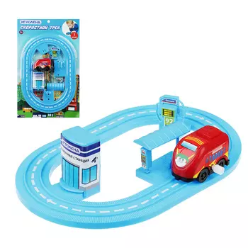 ИГРОЛЕНД Автотрек с машинкой и зданием, пластик, 30х18,5х3см, 6 дизайнов