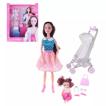 ИГРОЛЕНД Кукла с аксессуарами, 7-12 пр., ABS,PVC, полиэстер, 18х32х6,5см, 3 дизайна