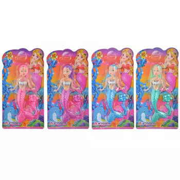 ИГРОЛЕНД Кукла с хвостом русалки, PVC,PP,HIPS, 11x21х2см, 4 дизайна
